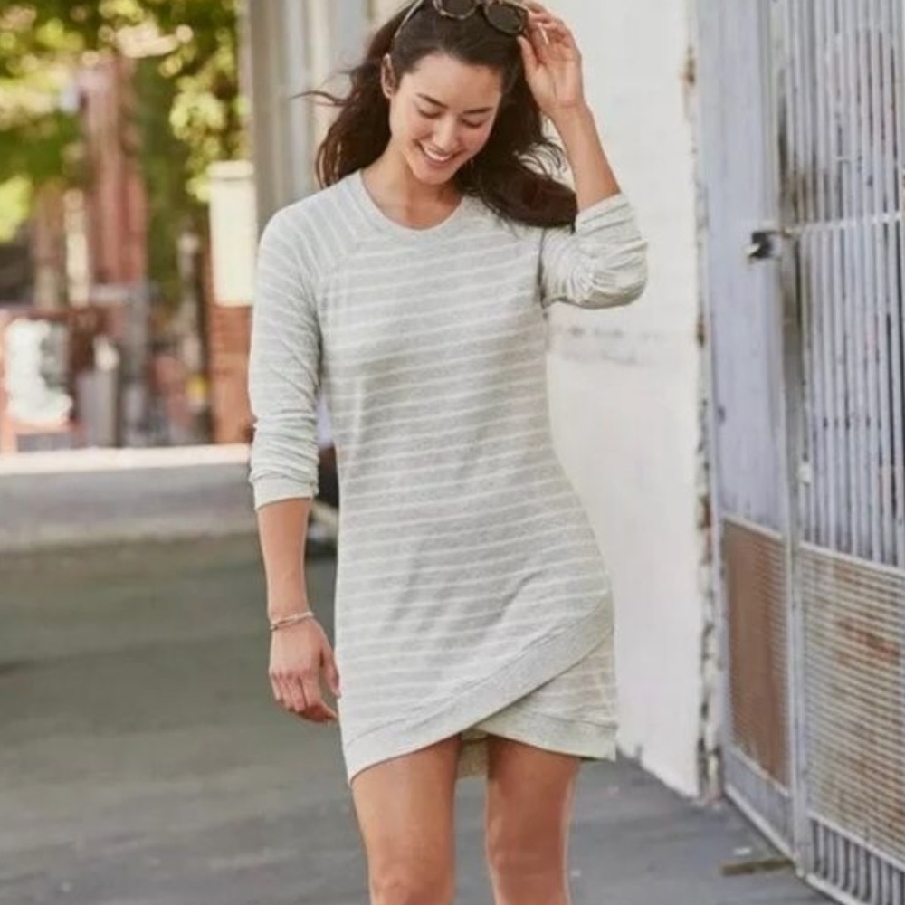 ATHLETA Criss Cross Striped Sweater Sweatshirt Dress Soft